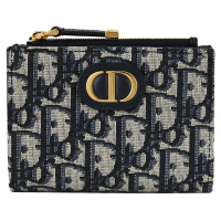 Christian DIOR 迪奧 Dahlia經典老花緹花帆布釦式零錢短夾(深藍)