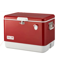 【Coleman】120周年紀念款 51L STELL BELTED鋼甲冰箱.冰桶.保冷箱(CM-06401 經典紅)