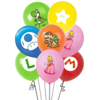 12pcs Super Mario anime Mario bros Luigi Bowser Princess Peach mushroom Theme balloons Children's birthday party decoration sets