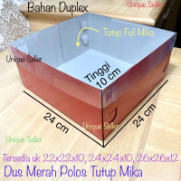 [10 pcs] Dus MERAH POLOS Tutup MIKA 24x24x10 cm isi 10 pcs / Dus Box Kotak Nasi MERAH POLOS 24x24 x 