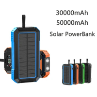 Solar 50000/30000mAh Power Bank Qi Wireless Charging Powerbank Fast Charging with LED Light 4 USB Port Battery for Xiaomi Iphone