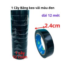 SKU702 - Băng keo vải màu đen, rộng 2.4cm, dài 12 mét mỗi cuộn, lõi giấy 3mm - 1 cây có 12 cuộn - Sh