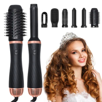 6 in 1 Blow Dryer Brush Powerful Hair Dryer Hot Air Brush Curling Iron Wand Negative Ionic Air Curler Hair Styler Curling Brush