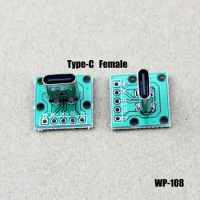 1pcs Test board Vertical DIP Type C USB Female Connector Interface 2.54mm PCB Converter Adapter Breakout Board Flat port WP-108