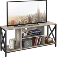 Stand for 65 inch TV Console Table with Storage Shelves Cabinet, 55" Wood Entertainment Center for Living Room Industrial Modern