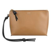 【LOEWE 羅威】LOEWE Knot燙金LOGO小牛皮拉鍊手拿包(橡木x黑)
