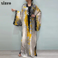 XIZEO Summer Women Cardigan kaftan fashion sexy Boho African Holiday free size long Sleeve Silk feeling Robe kimono kaftan