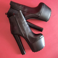 YKshoes 1642 heels 17cm angkle boots hak tinggi 17cm big chunky heels 17cm boots tinggi sepatu wanit