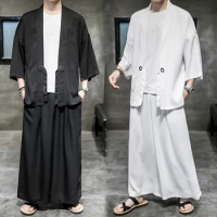 Japanese Fashion Samurai Champloo Butterfly Kimono Man Vintage Clothing Harajuku Style Asian Streetwear Wide Pants for Men