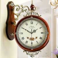 歐式客廳掛鐘 仿古雙面時尚實木兩面靜音石英鐘表家用創意個性掛表 時鐘