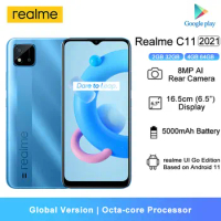 Global Version Realme C11 2021 4G Cellphones 2GB/4GB RAM 6.5" HD+ Octa-core 8MP AI Camera 5000mAh Battery Mobile Phones