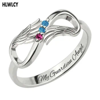 Custom Letter Rings With Birth Stone Costume Name Infinity Angel Wings Ring Silver 925 Engraved Jewelery Gift for Women Mom