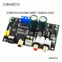 CIRMECH Optical coaxial audio decoder CS8416 CS4398 chip 24BIT192KHz SPDIF coaxial Optical fiber DAC decode board For amplifier