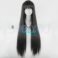 Anime Puella Magi Madoka Magica Wigs Long Straight Black Akemi Homura Cosplay Wig + Hairband