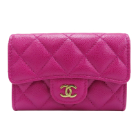 【二手名牌BRAND OFF】CHANEL 香奈兒 紫粉色 牛皮 菱格紋 荔枝紋 扣式零錢包 金扣