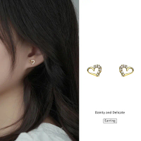 Anting-anting Stud Jantung, Fesyen CE153, Perak 999 Sterling, Zirkon, Untuk Wanita, Barang Kemas, Se