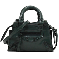 BALENCIAGA 巴黎世家  Neo Classic City Nano 金釦鉚釘鱷魚壓紋超迷你手提兩用包(墨綠)