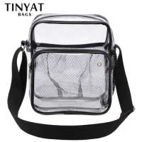 TINYAT Clear Women's Shoulder Bag Waterproof PVC Transparent Men Sling Bag Phone Travel Crossbody Bag For Adjustable Strap