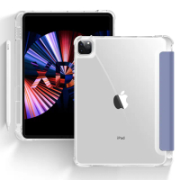 【The Rare】iPad Pro 11吋 2022 平板皮套 氣囊防摔 內置筆槽 三折智慧休眠喚醒 保護殼(透明硅膠皮套)