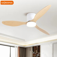 Low Floor LED Fan Light 42 52 Inch ABS Fan Blade Remote Control Ceiling Fan 6-Speed 100-265V White Wood Black Indoor Fan Lamp