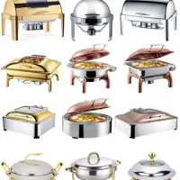 Food-graded Stainless Steel Clamshell Dinner golden Buffet Stove Stainless Steel Buffet Food Warmer Chafing Dish for hotel