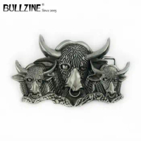 The Bullzine bull head belt buckle with pewter finish FP-03576 for 4cm width snap on belt