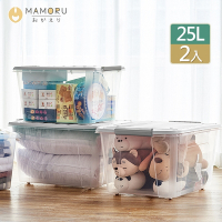 【MAMORU】25L透明手提收納箱2入( 上掀蓋整理箱 堆疊收納 衣物收納 玩具雜物 萬用箱 置物箱 可疊加 可提式整理盒 居家生活)