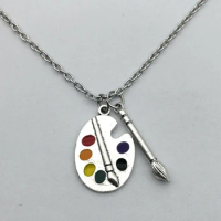 2020 color Artist's Palette Necklace Pewter and Epoxy Painter's Pallet Charm necklace Paint Brush and Paint Jewelry