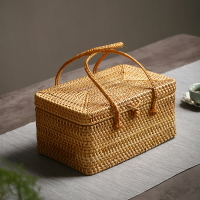 越南手工藤編手提箱創意家用茶具配件收納盒竹編手提包化妝品整理