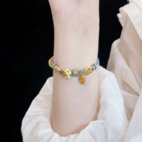 New Niche Enamel Happy Lion Bracelet Charms Lucky Moral Good Lucky Beads Handmade Rope High-grade All-match Accessories Women's