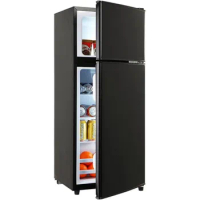OOTDAY Double Door Mini Fridge, 7-LEVEL Refrigerator with Freezer, 3.5 Cu Ft, For Home, Office, Dorm, Garage or RV(Black)