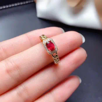WEAINY Natural Ruby Ring S925 Sterling Silver Gold Ring Fashion Jewelry
