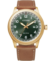 CITIZEN 星辰錶 GENT’S 經典復古錢幣紋錶框時尚錶(BM7483-15X)-42mm-綠面皮革【刷卡回饋 分期0利率】【APP下單4%點數回饋】