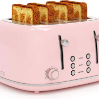 Toaster 4 Slice, Retro Stainless Toaster with 6 Bread Shade Settings,1.5''Wide Slots Toaster with Cancel/Defrost/Reheat Function
