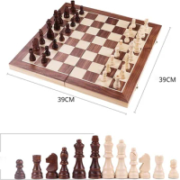39CM Magnetic Chess Set Folding Wooden Chess Set with Magnetic Crafted Chess PiecesWeighted Pieces Chess Game Board Set