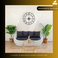 SOFA TAMU 3 SEAT MOTIF TANJUNG ROTAN ALAMI BULAT OVAL PANJANG SET JOK BANTAL DUDUKAN / SOFA RUANG TA