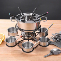 Alcohol Stove Cheese Fondue Pot Set Rotating Alcohol Stove With Splash Guard 6 Bowls 6 Spoons And 6 Forks For Convenient Cooking