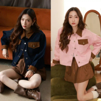 Flower brown (พร้อมส่ง) Ember jacket เสื้อแจ็คเก็ตยีนส์ทรง oversize ปกคอผ้าหนังกลับนุ่ม