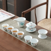 陶瓷茶具套裝白瓷彩繪功夫茶蓋碗茶杯套組中式辦公室家用商務禮品