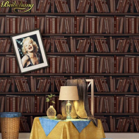 beibehang papel de parede 3D American country vintage brown bookshelf wallpaper for walls 3d living room bedroom wall paper roll