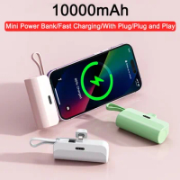 10000mAh Mini Power Bank Portable External Battery Built in Cable Plug and Play Powerbank for iPhone 14 13 Samsung Xiaomi Huawei