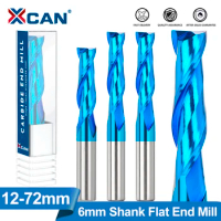 XCAN Flat End Mill 6mm Shank Nano Blue Coated 2 Flute Spiral Milling Cutter Carbide Router Bit CNC End Milling Bit