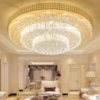 Modern minimalist LED round crystal ceiling lamp atmospheric hotel living room lights restaurant bedroom lighting lamps fixture