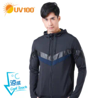【UV100】抗UV-涼感金屬拼接透氣連帽外套-男 AA91018(涼感、防曬、透氣、外套、連帽外套)