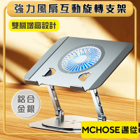 邁從MCHOSE 強力風扇『互動旋轉支架』筆電平板增高架 鋁合金銀