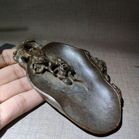 古董實心松樹筆洗擺件老物件舊藏鍍紫銅筆洗不老松老銅器古玩