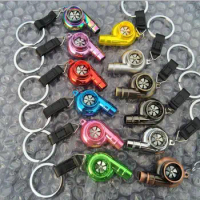 50pcs/lot Real Whistle Sound Turbo Keychain Spinning Turbine Key Chain Ring Keyring Hot 10 Colors