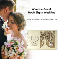 Wedding Guest Sign Books Wooden Heart Hollow Notebook Vintage Name Board Decor