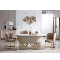 luxury stainless steel marble top dining table granite top dining table set