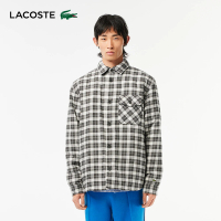 【LACOSTE】男裝-對比色格紋長袖襯衫(黑白格紋)